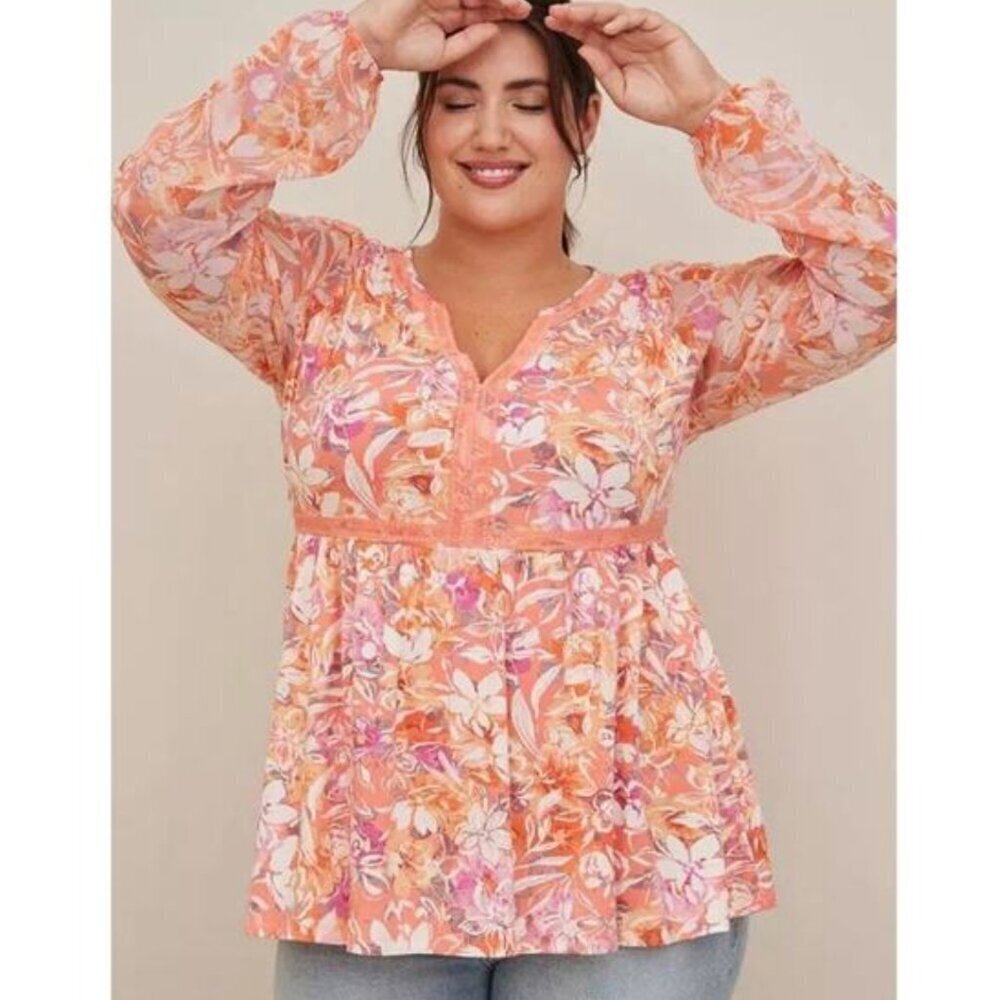Torrid Babydoll Super Soft Balloon Chiffon Sleeve Top - Large - NWT